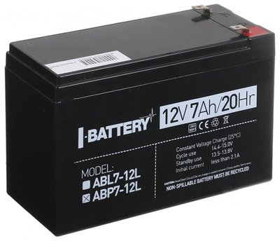 Акумулятор 12В 7 Аг для ДБЖ I-Battery ABP7-12L 100273 фото